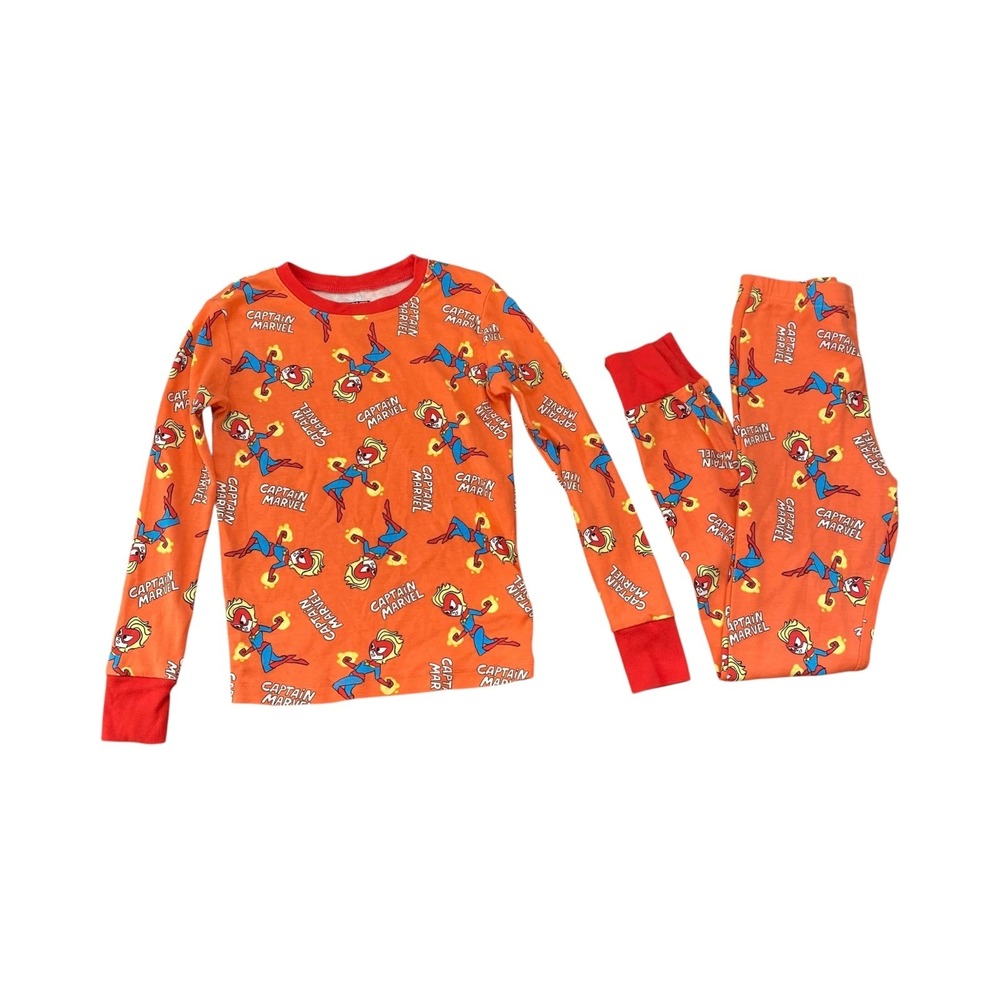 Captain Marvel Spotted Zebra Pajamas Set Orange Kids Size L(10) Long Sleeve